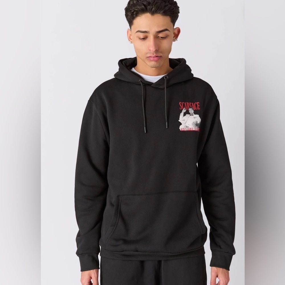 SCARFACE x REASON GLITTER PRINT HOODIE - BLACK - Men’s Size S - NWT